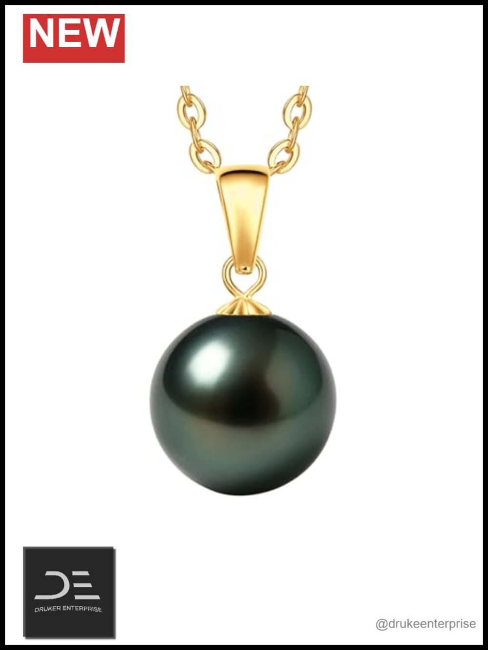 18K Solid Gold Tahitian Black Pearl Pendant Necklace AAAAA 9-12mm Sterling